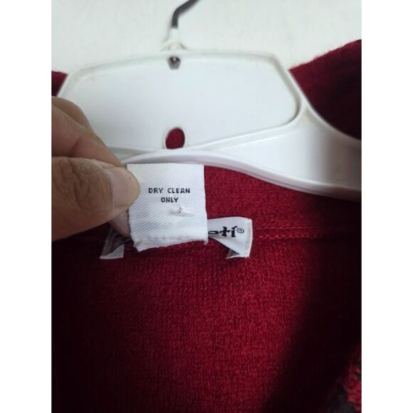 Serengeti Red w/Black Fair Isle Print 100% Wool Full Zip Cape Sweater size XL - Picture 9 of 10